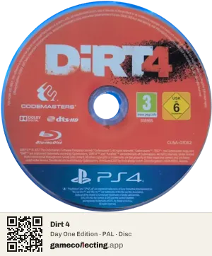 Dirt 4 PlayStation 4, PAL disc