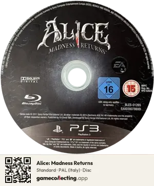 Alice: Madness Returns PlayStation 3, PAL disc