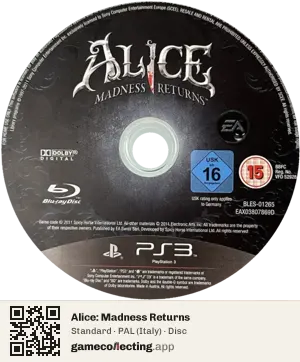 Alice: Madness Returns PlayStation 3, PAL disc