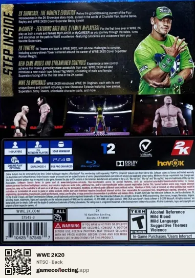 WWE 2K20 PlayStation 4, NTSC box back
