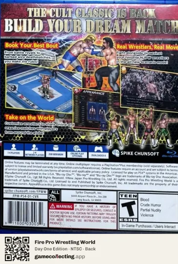 Fire Pro Wrestling World PlayStation 4, NTSC box back