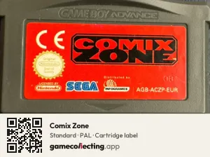 Comix Zone Game Boy Advance, PAL cartridge label