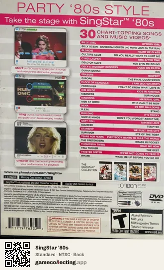SingStar '80s PlayStation 2, NTSC box back