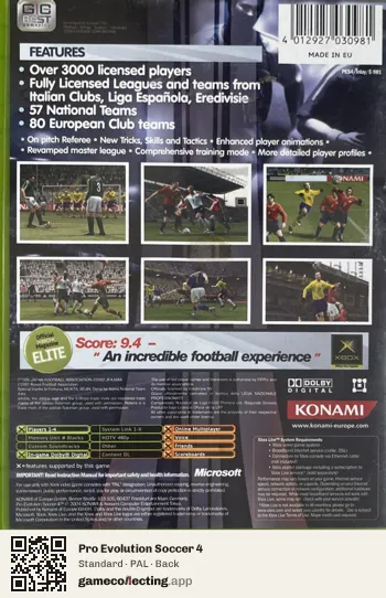 Pro Evolution Soccer 4 Xbox, PAL box back