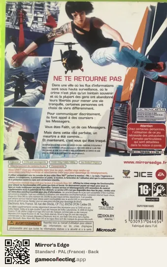 Mirror's Edge Xbox 360, France box back