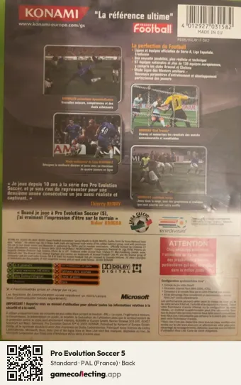 Pro Evolution Soccer 5 Xbox, France box back