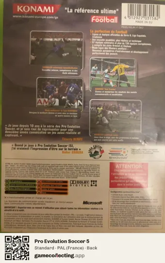 Pro Evolution Soccer 5 Xbox, France box back