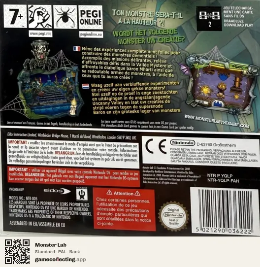 Monster Lab Nintendo DS, PAL box back