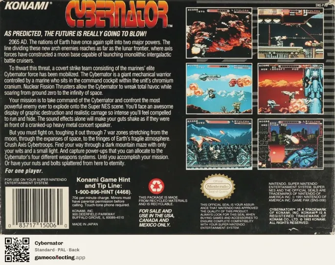 Cybernator Super Nintendo Entertainment System, PAL box back