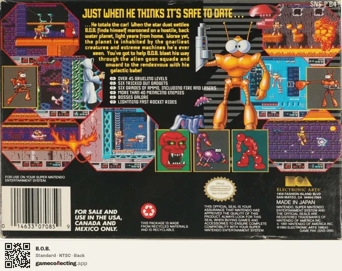 B.O.B. Super Nintendo Entertainment System, NTSC box back