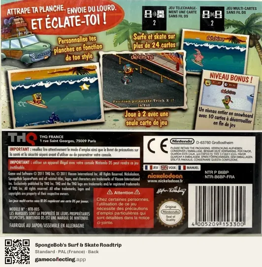 SpongeBob's Surf & Skate Roadtrip Nintendo DS, France box back