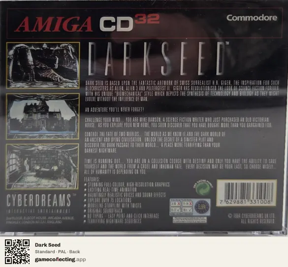 Dark Seed Amiga CD32, PAL box back