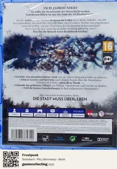 Frostpunk PlayStation 4, Germany box back