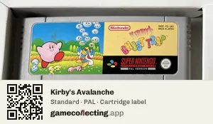 Kirby's Avalanche Super Nintendo Entertainment System, PAL cartridge label