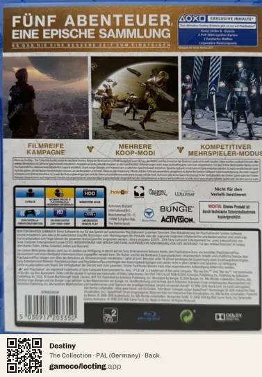 Destiny PlayStation 4, Germany box back