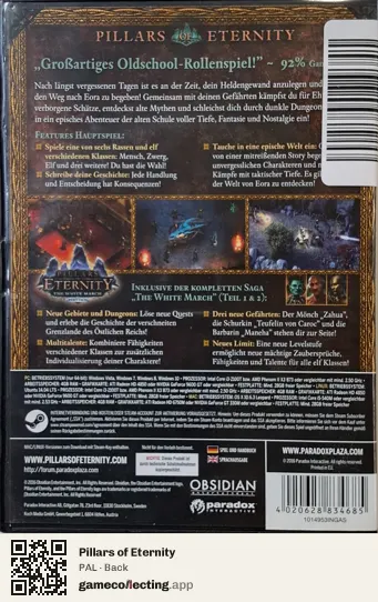 Pillars of Eternity Computer, PAL box back