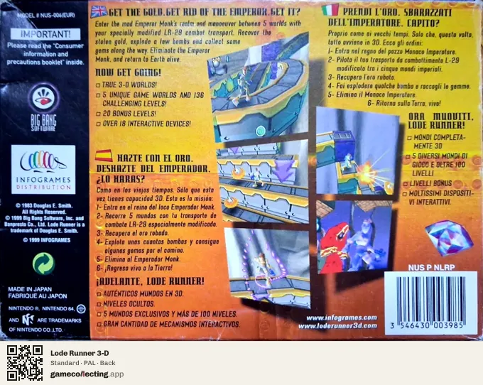 Lode Runner 3-D Nintendo 64, PAL box back
