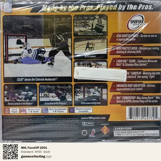 NHL FaceOff 2001 PlayStation, NTSC box back