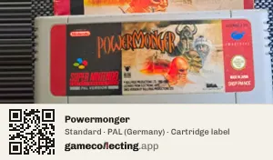 Powermonger Super Nintendo Entertainment System, PAL cartridge label