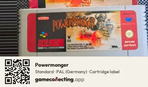 Powermonger Super Nintendo Entertainment System, PAL cartridge label