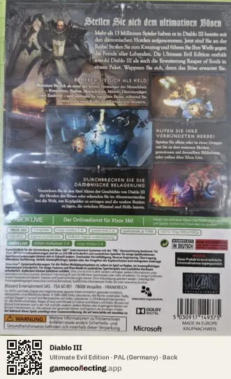 Diablo III Xbox 360, Germany box back