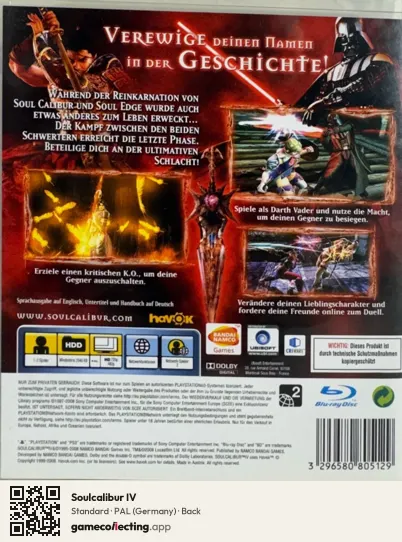 Soulcalibur IV PlayStation 3, Germany box back