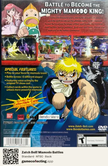 Zatch Bell! Mamodo Battles PlayStation 2, NTSC box back