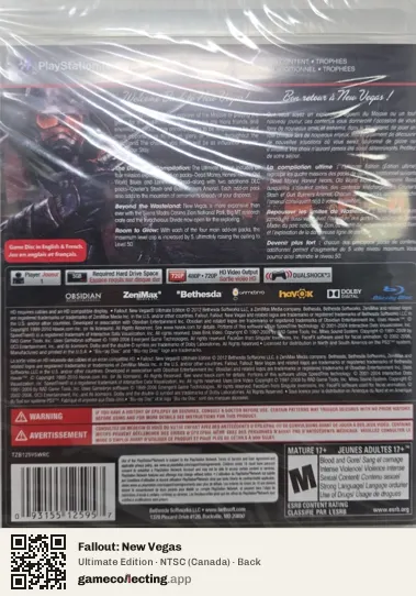 Fallout: New Vegas PlayStation 3, Canada box back