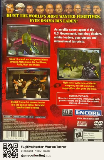 Fugitive Hunter: War on Terror PlayStation 2, NTSC box back