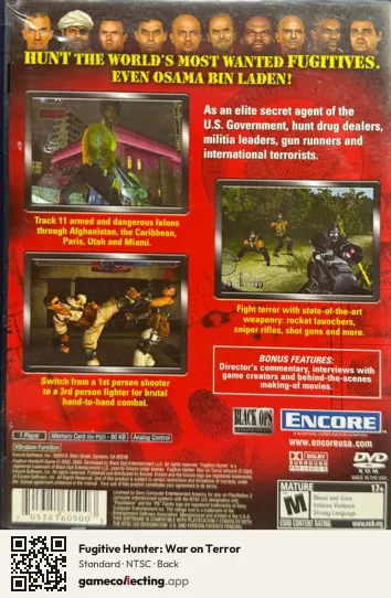 Fugitive Hunter: War on Terror PlayStation 2, NTSC box back
