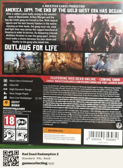 Red Dead Redemption 2 Xbox One, PAL box back