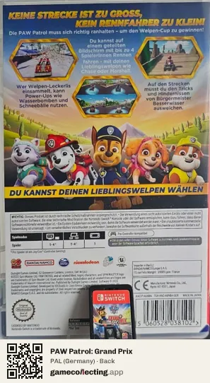 PAW Patrol: Grand Prix Nintendo Switch, Germany box back