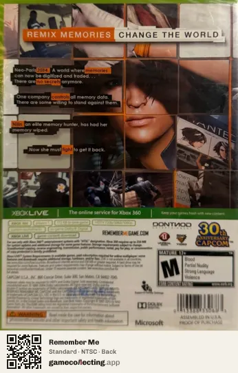 Remember Me Xbox 360, NTSC box back