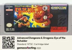 Advanced Dungeons & Dragons: Eye of the Beholder Super Nintendo Entertainment System, NTSC cartridge label