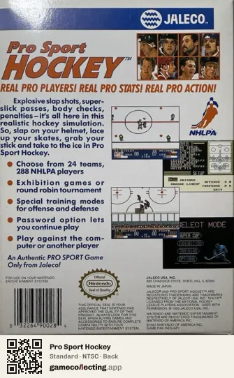 Pro Sport Hockey Nintendo Entertainment System, NTSC box back