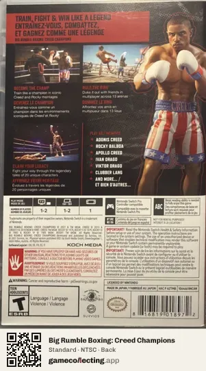 Big Rumble Boxing: Creed Champions Nintendo Switch, NTSC box back