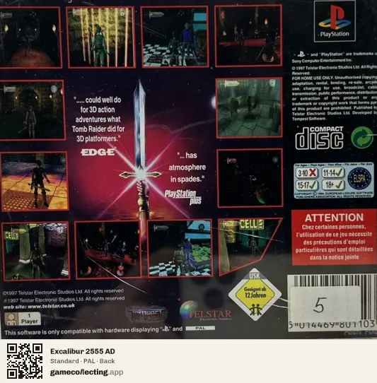 Excalibur 2555 AD PlayStation, PAL box back