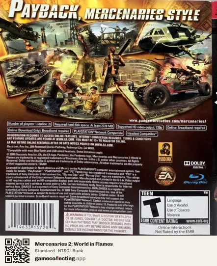 Mercenaries 2: World in Flames PlayStation 3, NTSC box back