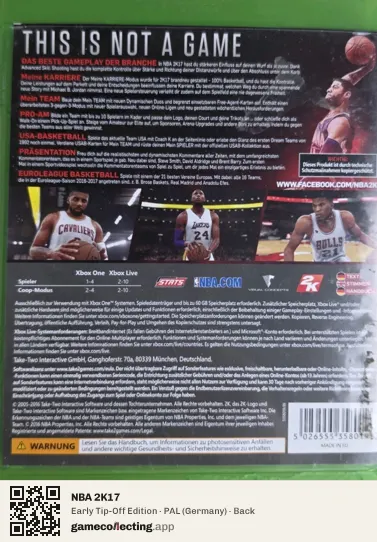 NBA 2K17 Xbox One, Germany box back