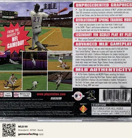 MLB 99 PlayStation, NTSC box back