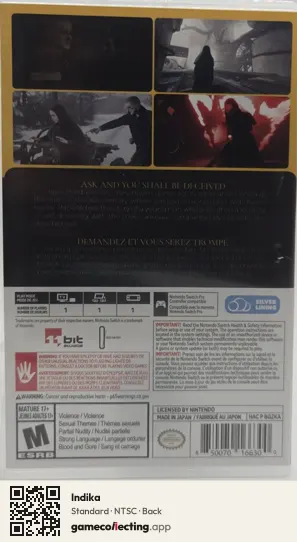 Indika Nintendo Switch, NTSC box back