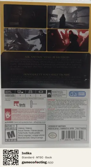 Indika Nintendo Switch, NTSC box back