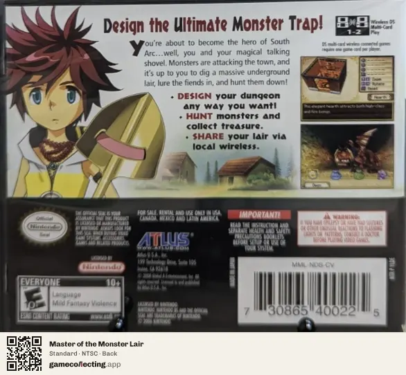 Master of the Monster Lair Nintendo DS, NTSC box back