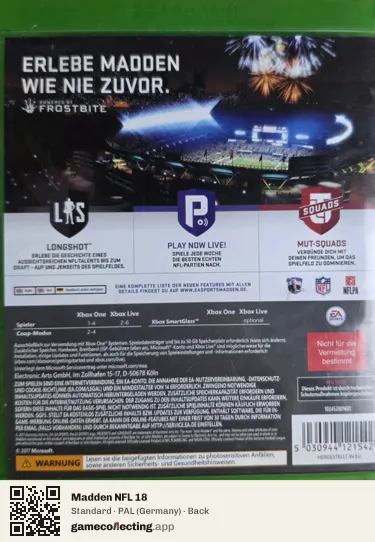 Madden NFL 18 Xbox One, Germany box back