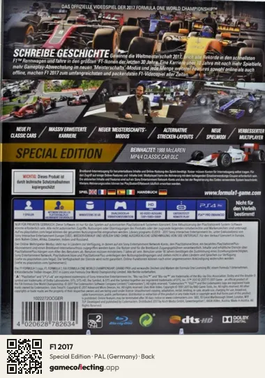 F1 2017 PlayStation 4, Germany box back