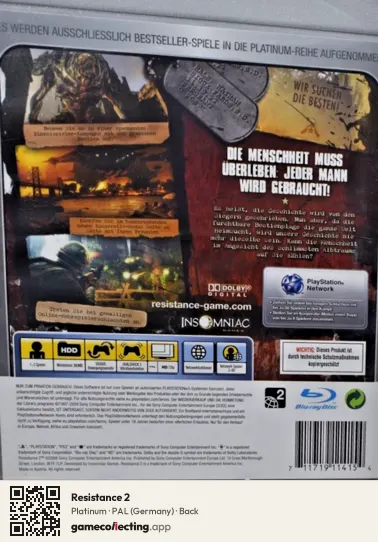 Resistance 2 PlayStation 3, Germany box back