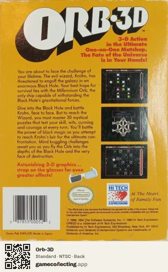 Orb-3D Nintendo Entertainment System, NTSC box back