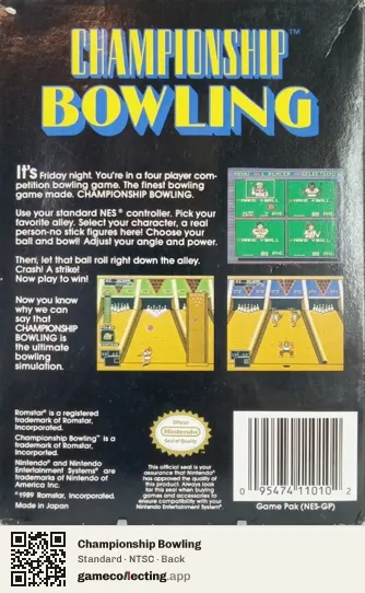 Championship Bowling Nintendo Entertainment System, NTSC box back