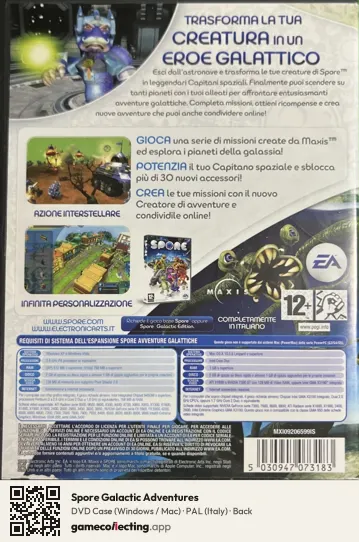 Spore Galactic Adventures Computer, Italy box back