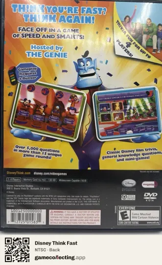 Disney Think Fast PlayStation 2, NTSC box back